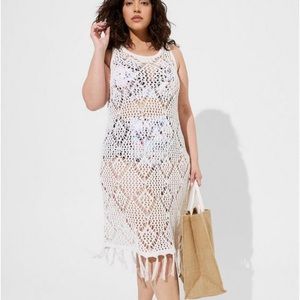 Torrid Mini Crochet Fringe Tank Beach
Dress in Ivory
